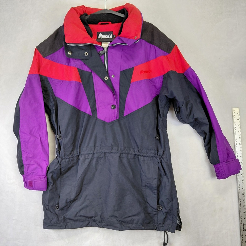 Vintage Nordica Womens Ski Jacket Purple Red Black Colorblock Size 10 Retro 90s